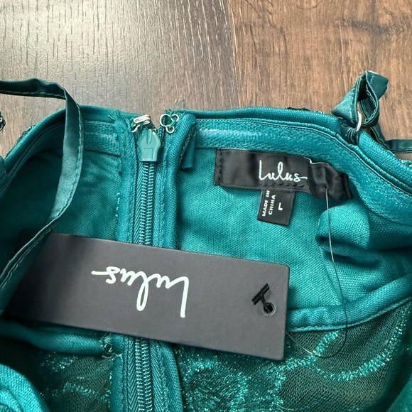 🆕 Lulus Glittering Delight Emerald Mesh Sequin Embroidered Mini Dress - Picture 11 of 13